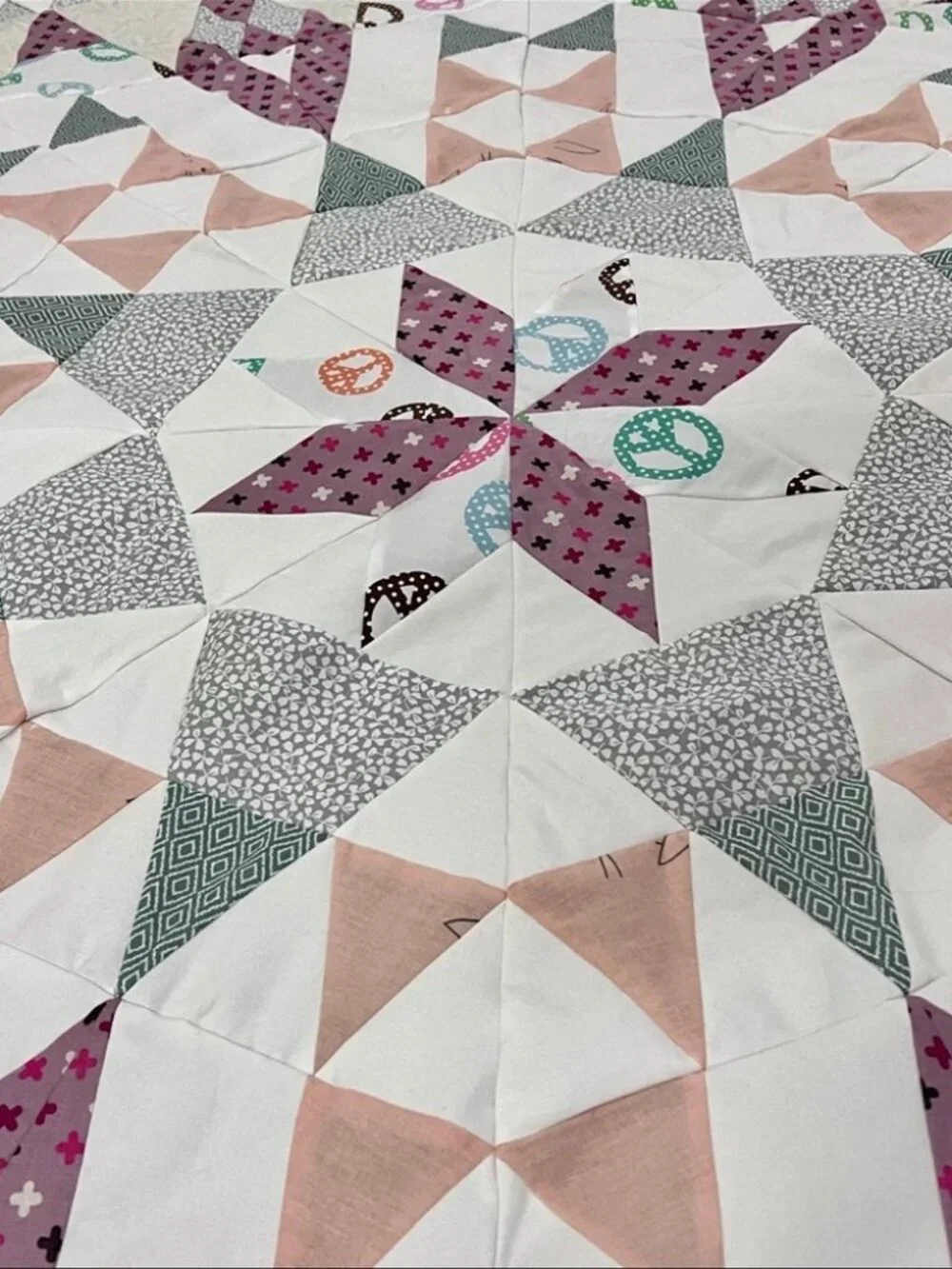 Handmade Fairy Alaska Patchwork Cotton Quilt Top/Topper Machine pieced 86x86”